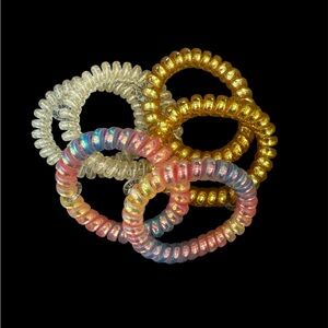 Spiral Hair Ties Set - Gold, Silver, Pink rainbow teleties large hair coil tie